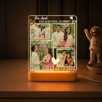 Personalized Couple Photo LED Lamp Custom “Two Souls One Beautiful Journey” Acrylic Night Light Wedding Gift for Husband Wife Gift for Roka Ceremony